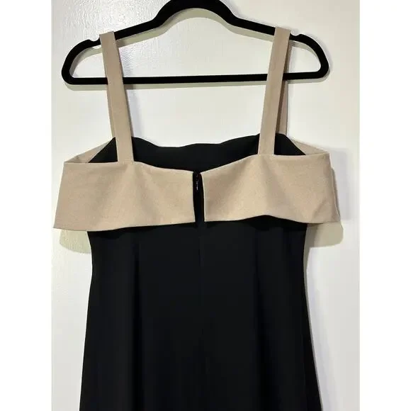 Rue Sophie Aurelia Colorblock Midi Dress Taupe Black Size Medium NWT Chic Dressy
